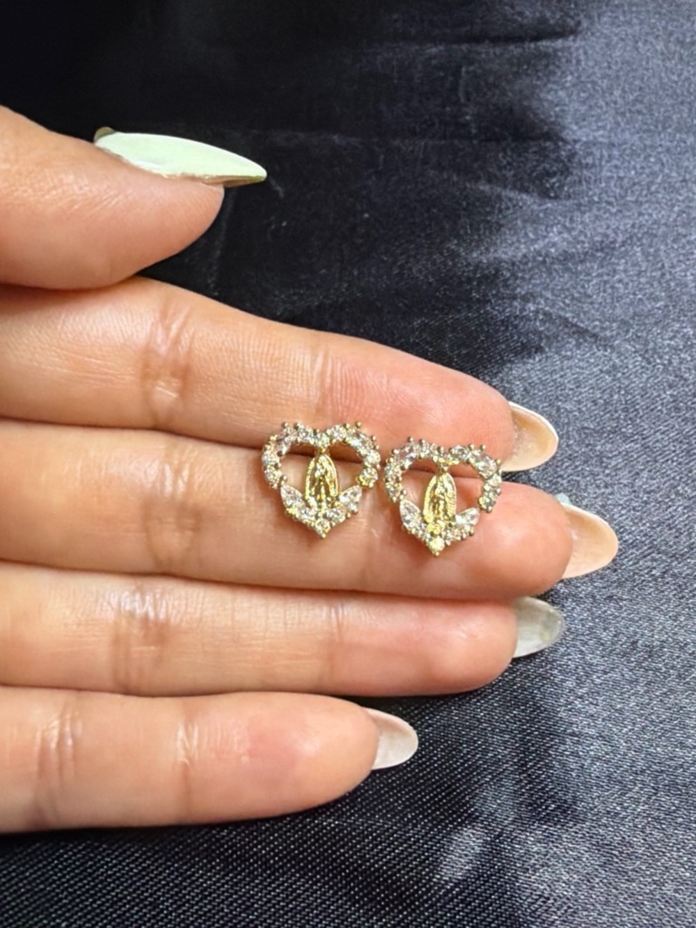 Gold Heart and Crystal Stud Earrings - Women's Jewelry